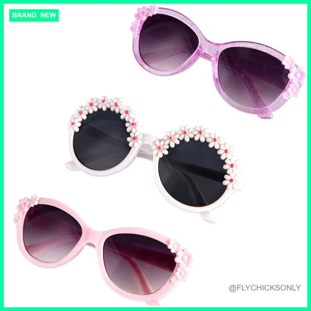 3-Pair Kids Sunglasses Set, Flower Frame, UV400 Protection, Ages 3-10